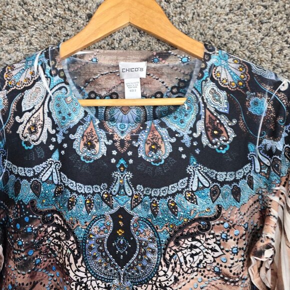 Chicos Top Womens 2‎ US Large Blue Embellished Scoop Neck Tee Casual Ladies - Picture 4 of 7